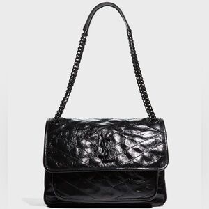 Saint Laurent Black Niki Medium Flap YSL Shoulder Bag in Crinkled Leather
